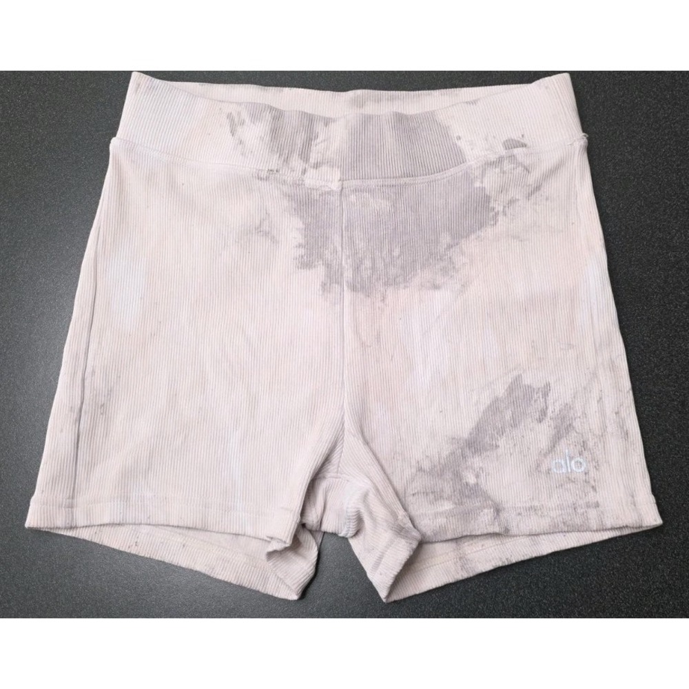 Alo White Tie Dye Ribbed Mini Athletic Shorts Women S Gym Active Compression